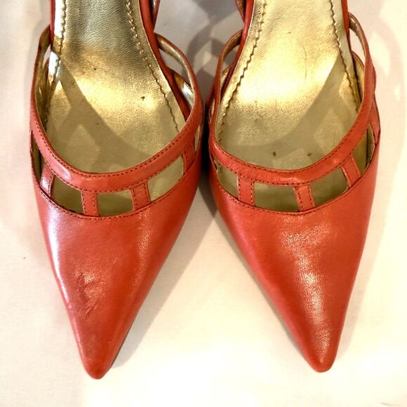 Nine West Red Coral Leather Cutout D'Orsay Bertha Pumps Size 8 - Picture 9 of 9